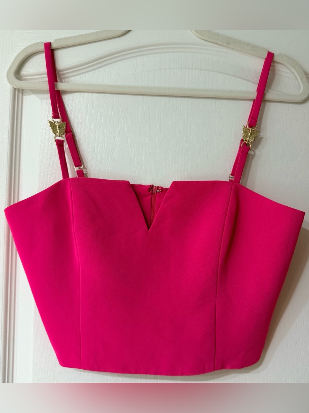 Amanda Uprichard Fable Crop Top Small Cerise Pink Butterfly Gold Hardware